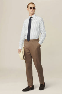 Men's casual shirt with French collar in striped washed linen and cotton fabric