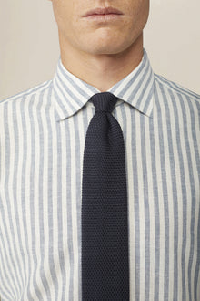 Men's casual shirt with French collar in striped washed linen and cotton fabric