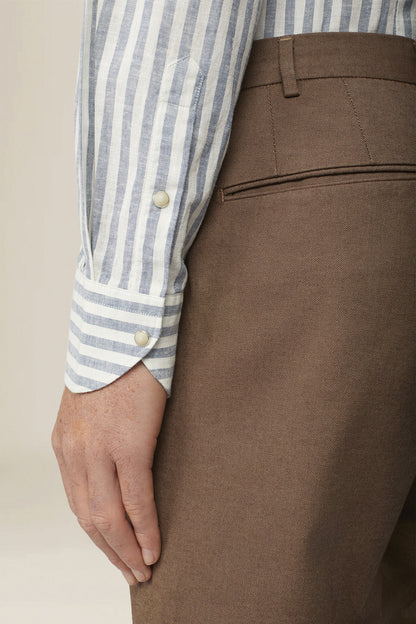 Men's casual shirt with French collar in striped washed linen and cotton fabric