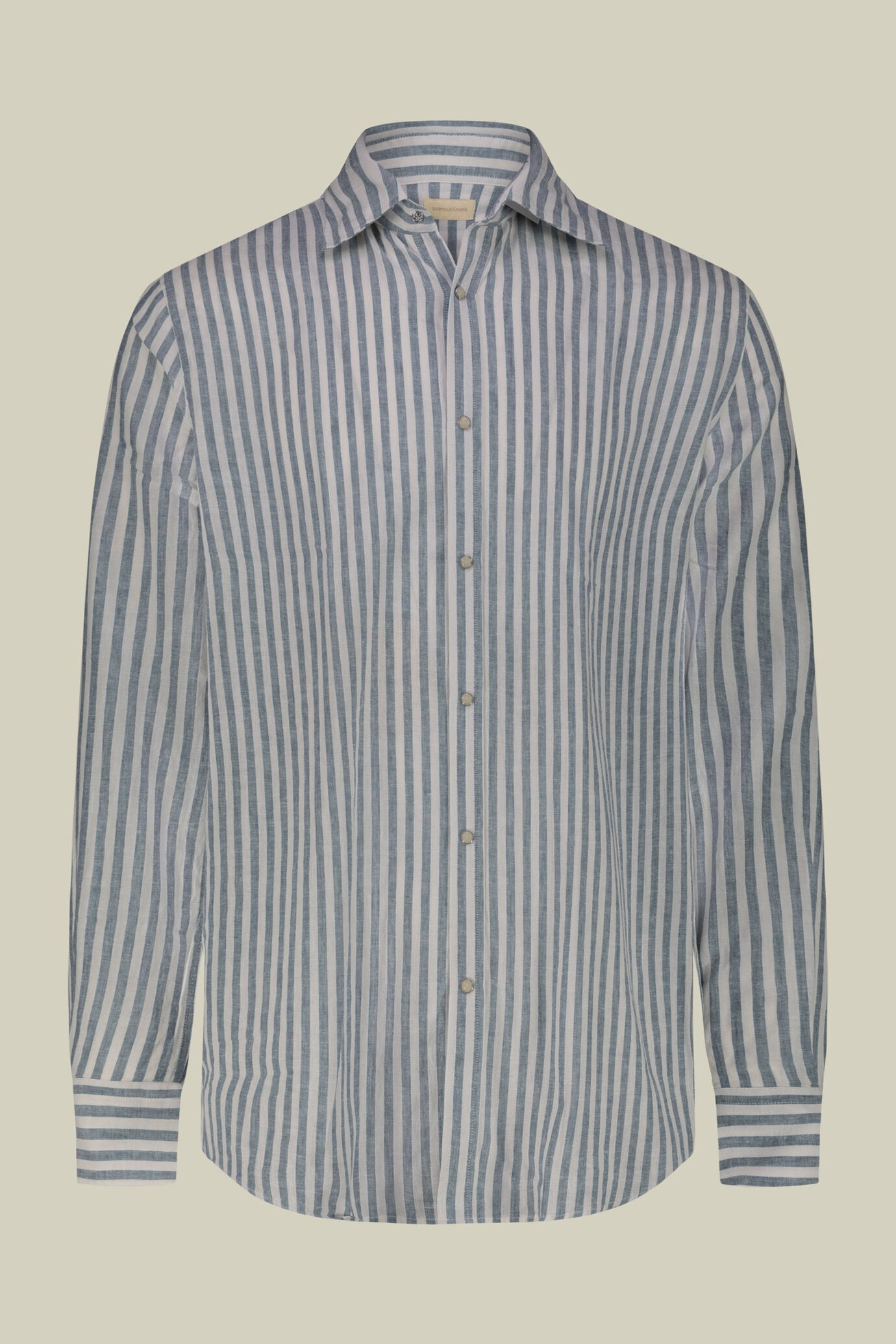 Men's casual shirt with French collar in striped washed linen and cotton fabric