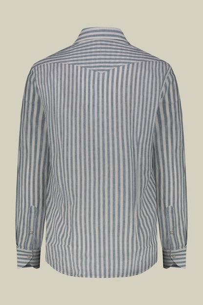 Men's casual shirt with French collar in striped washed linen and cotton fabric
