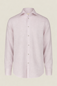 Men's casual shirt with French collar in striped washed linen and cotton fabric