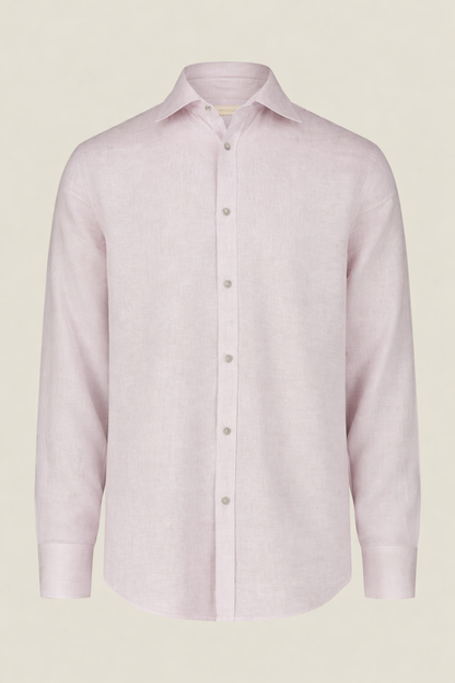 Men's casual shirt with French collar in striped washed linen and cotton fabric
