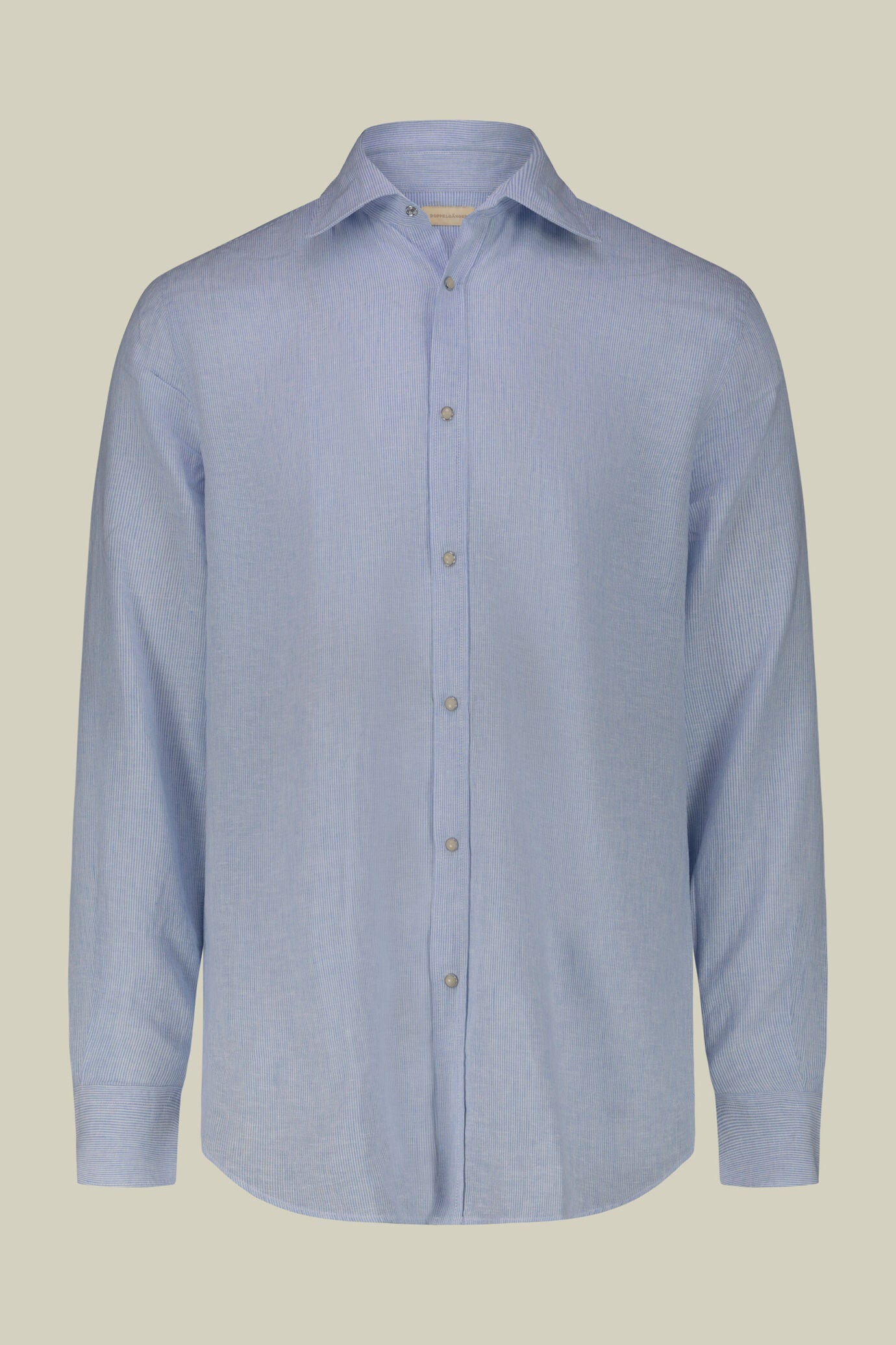 Men's casual shirt with French collar in striped washed linen and cotton fabric