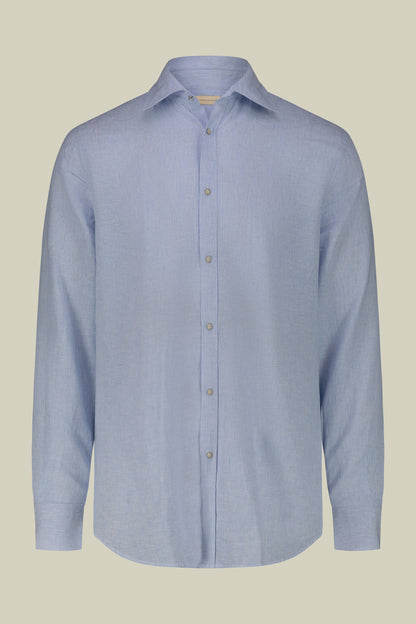 Men's casual shirt with French collar in striped washed linen and cotton fabric