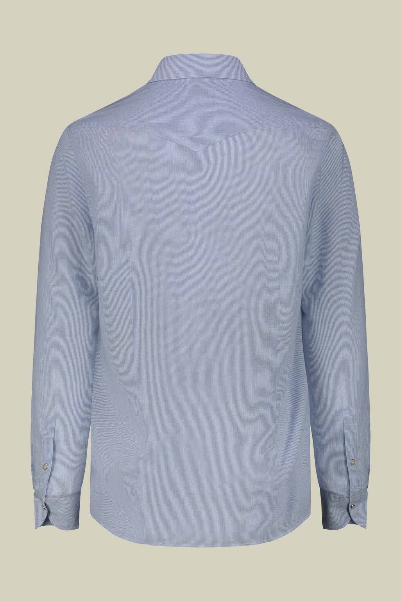 Men's casual shirt with French collar in striped washed linen and cotton fabric