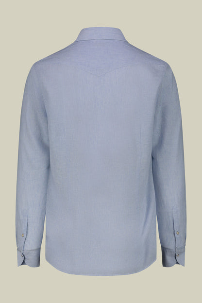 Men's casual shirt with French collar in striped washed linen and cotton fabric