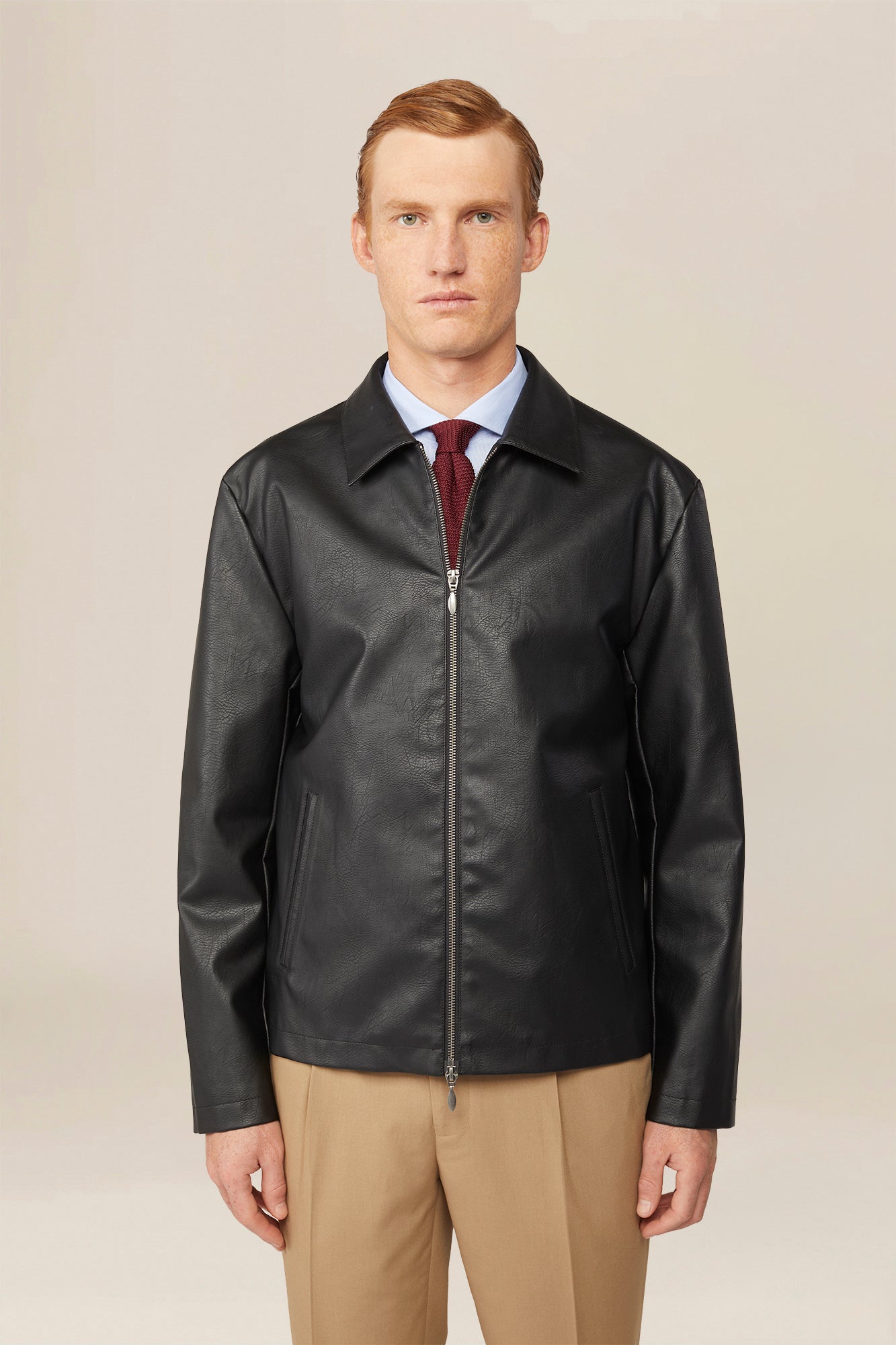 Men's regular fit jacket lined in hammered faux leather