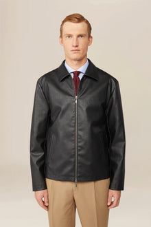 Men's regular fit jacket lined in hammered faux leather