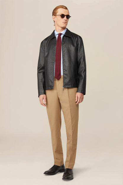 Men's regular fit jacket lined in hammered faux leather
