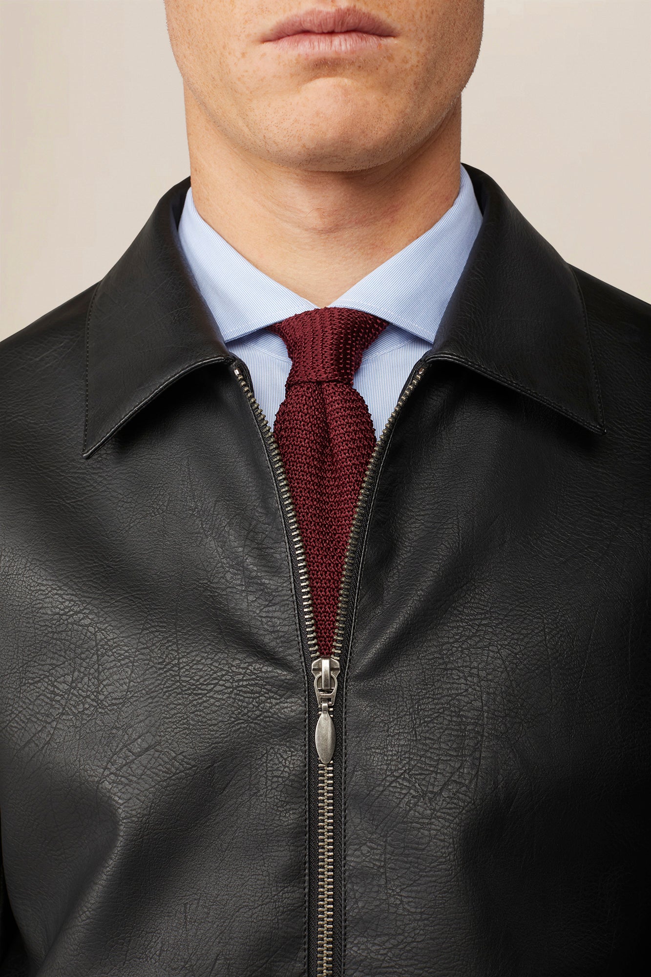 Men's regular fit jacket lined in hammered faux leather