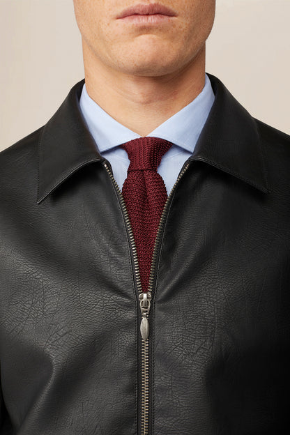 Men's regular fit jacket lined in hammered faux leather