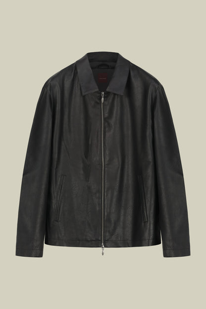 Men's regular fit jacket lined in hammered faux leather