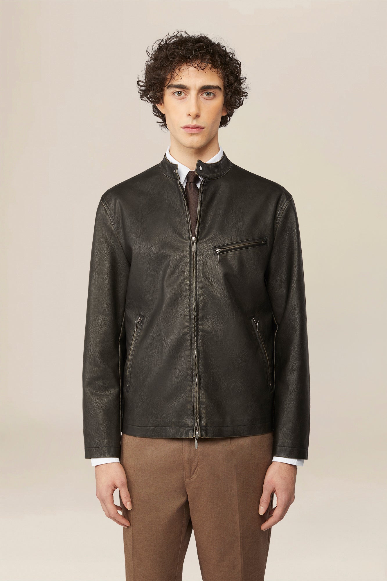 Men's faux leather biker jacket, lined, regular fit