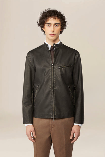 Men's faux leather biker jacket, lined, regular fit