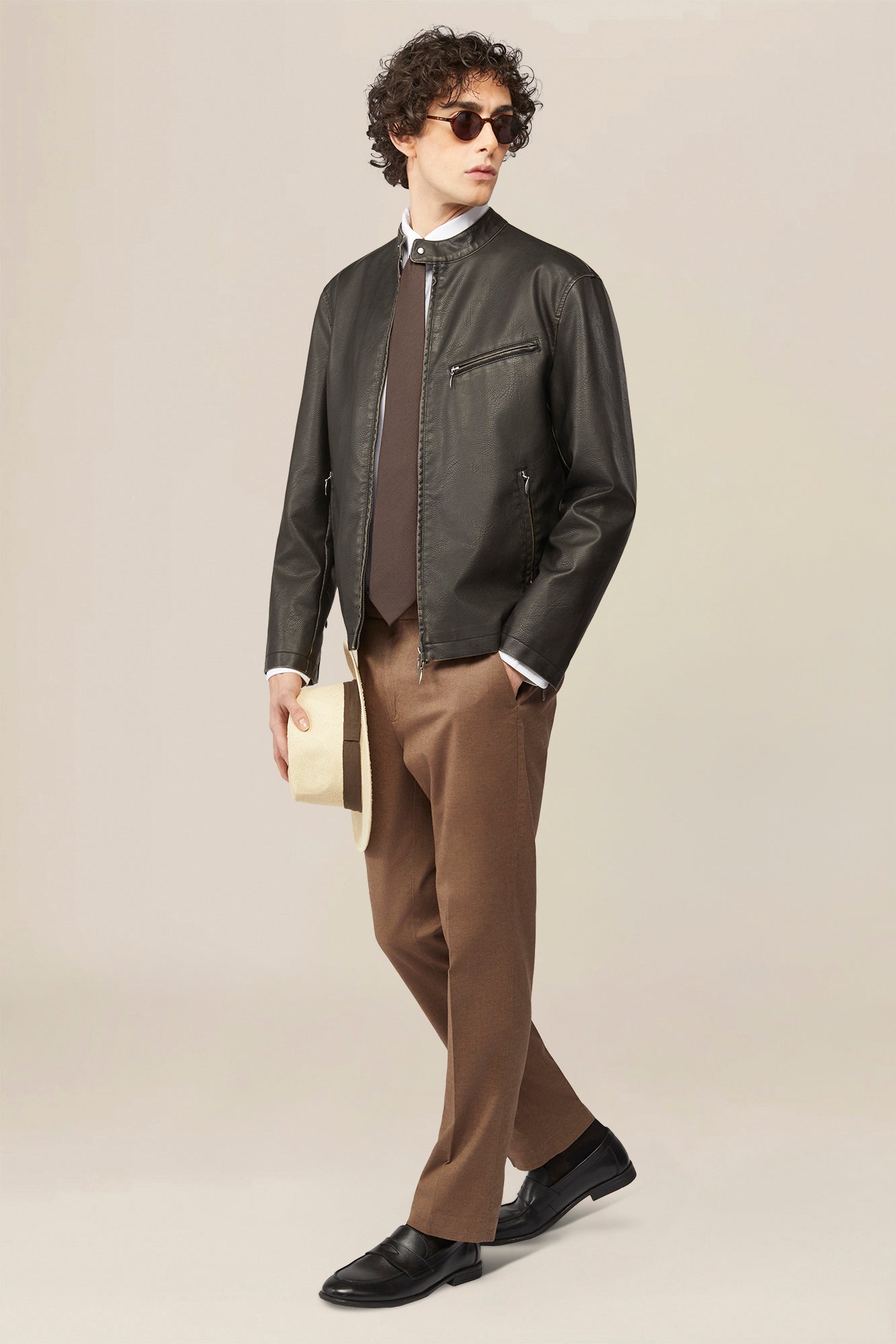 Men's faux leather biker jacket, lined, regular fit