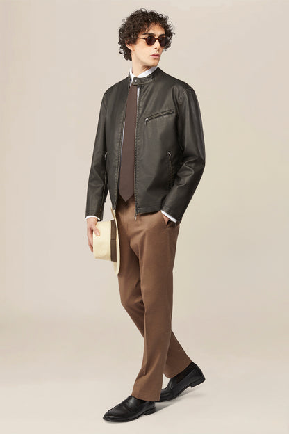 Men's faux leather biker jacket, lined, regular fit