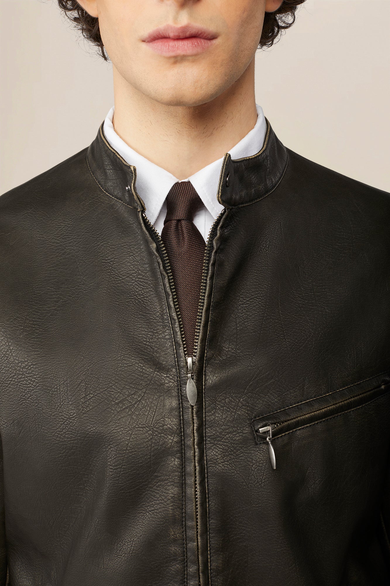 Men's faux leather biker jacket, lined, regular fit