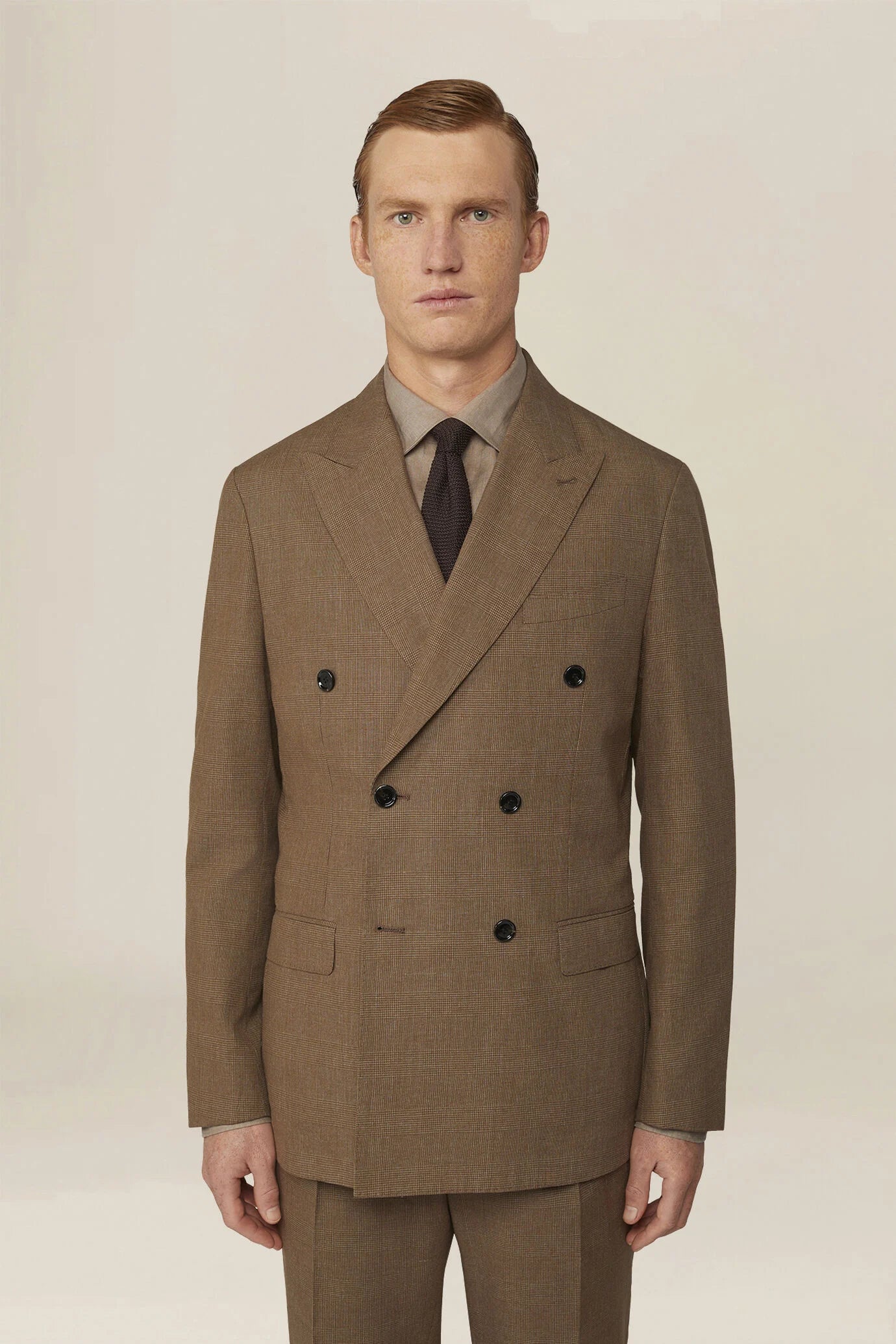Men's double-breasted unlined jacket in Prince of Wales check, regular fit