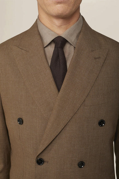 Men's double-breasted unlined jacket in Prince of Wales check, regular fit
