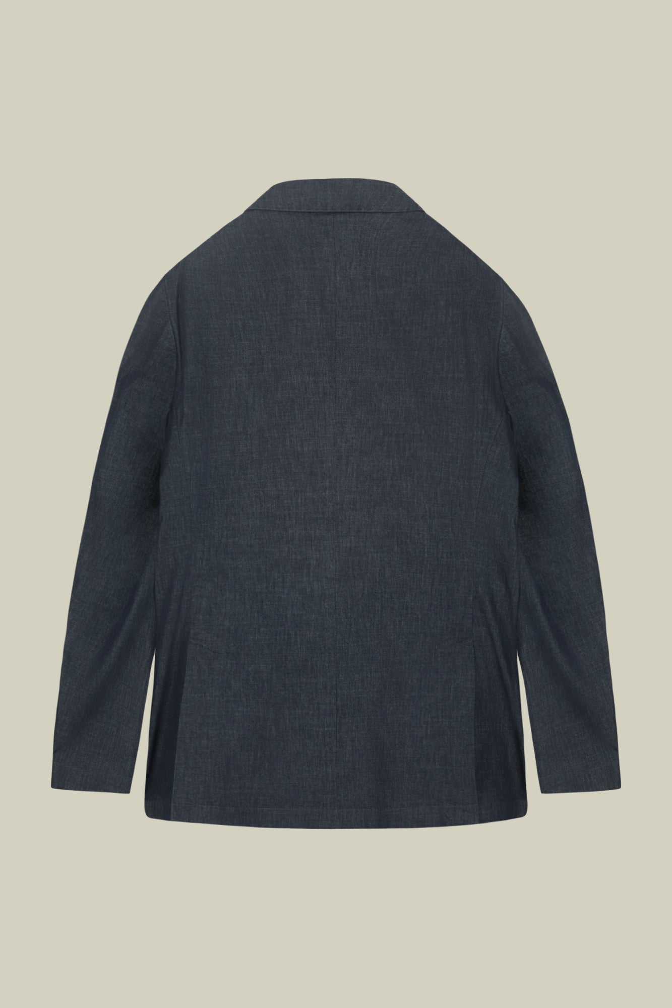 Men's unlined double-breasted jacket in linen and cotton chambray blend