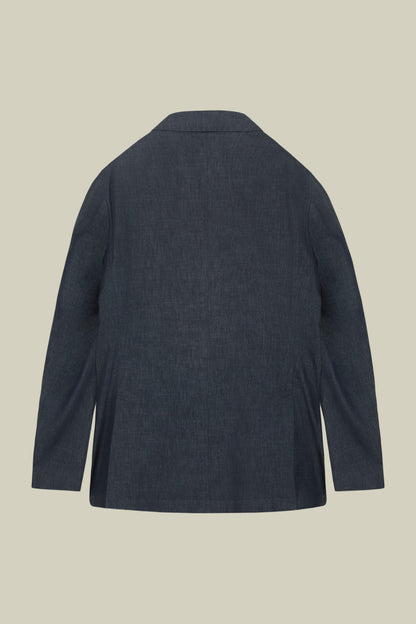 Men's unlined double-breasted jacket in linen and cotton chambray blend