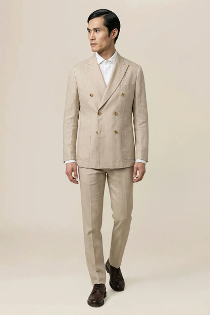Unlined double-breasted men's jacket in 100% linen