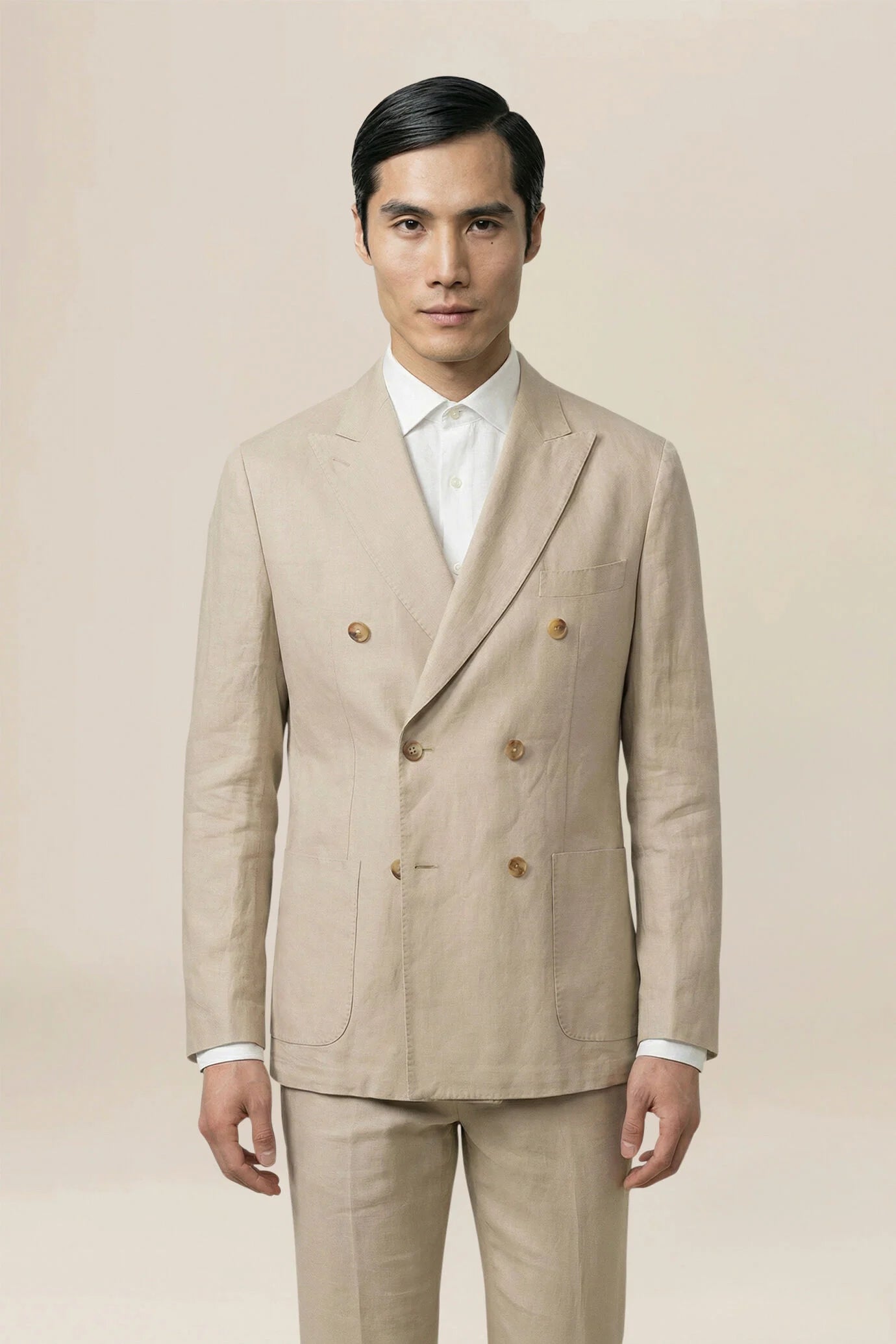 Unlined double-breasted men's jacket in 100% linen