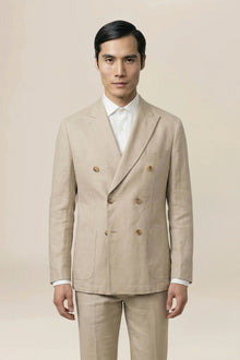 Unlined double-breasted men's jacket in 100% linen