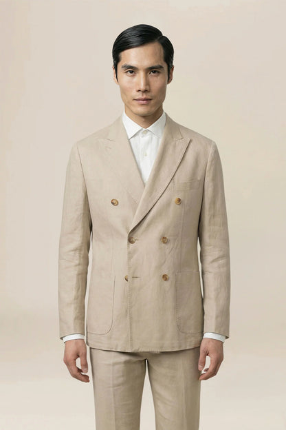 Unlined double-breasted men's jacket in 100% linen