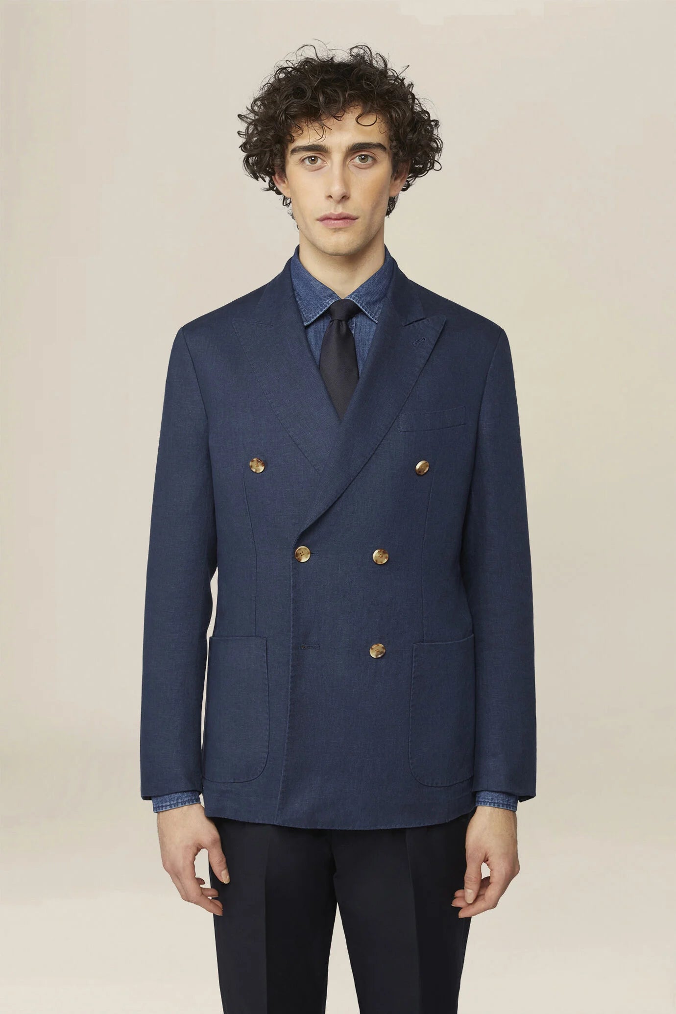 Unlined double-breasted men's jacket in 100% linen