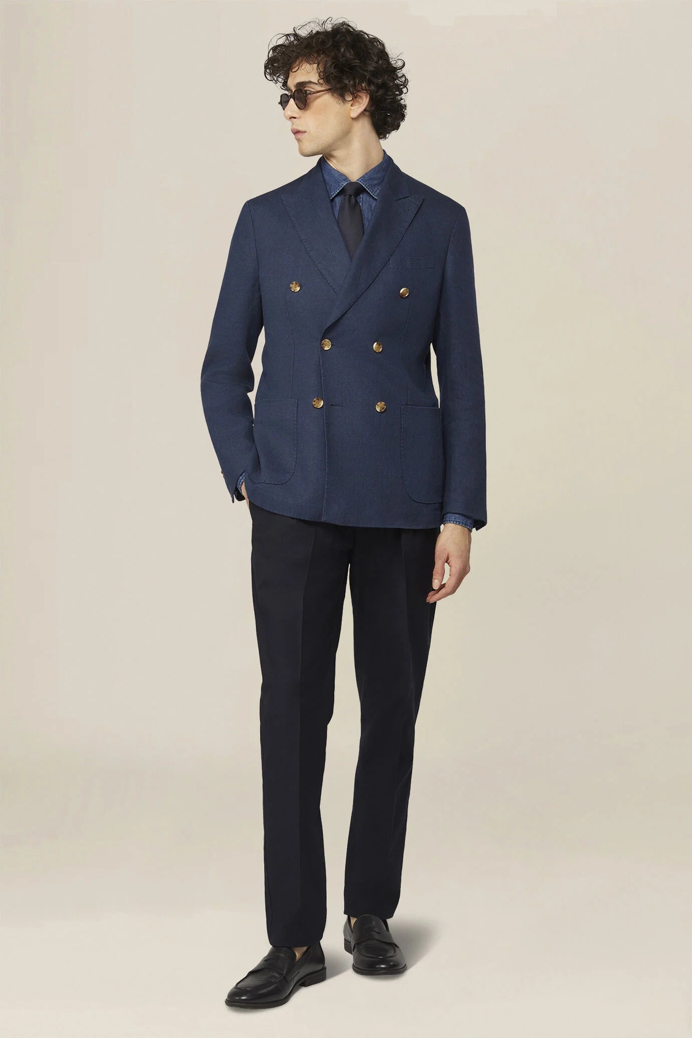 Unlined double-breasted men's jacket in 100% linen