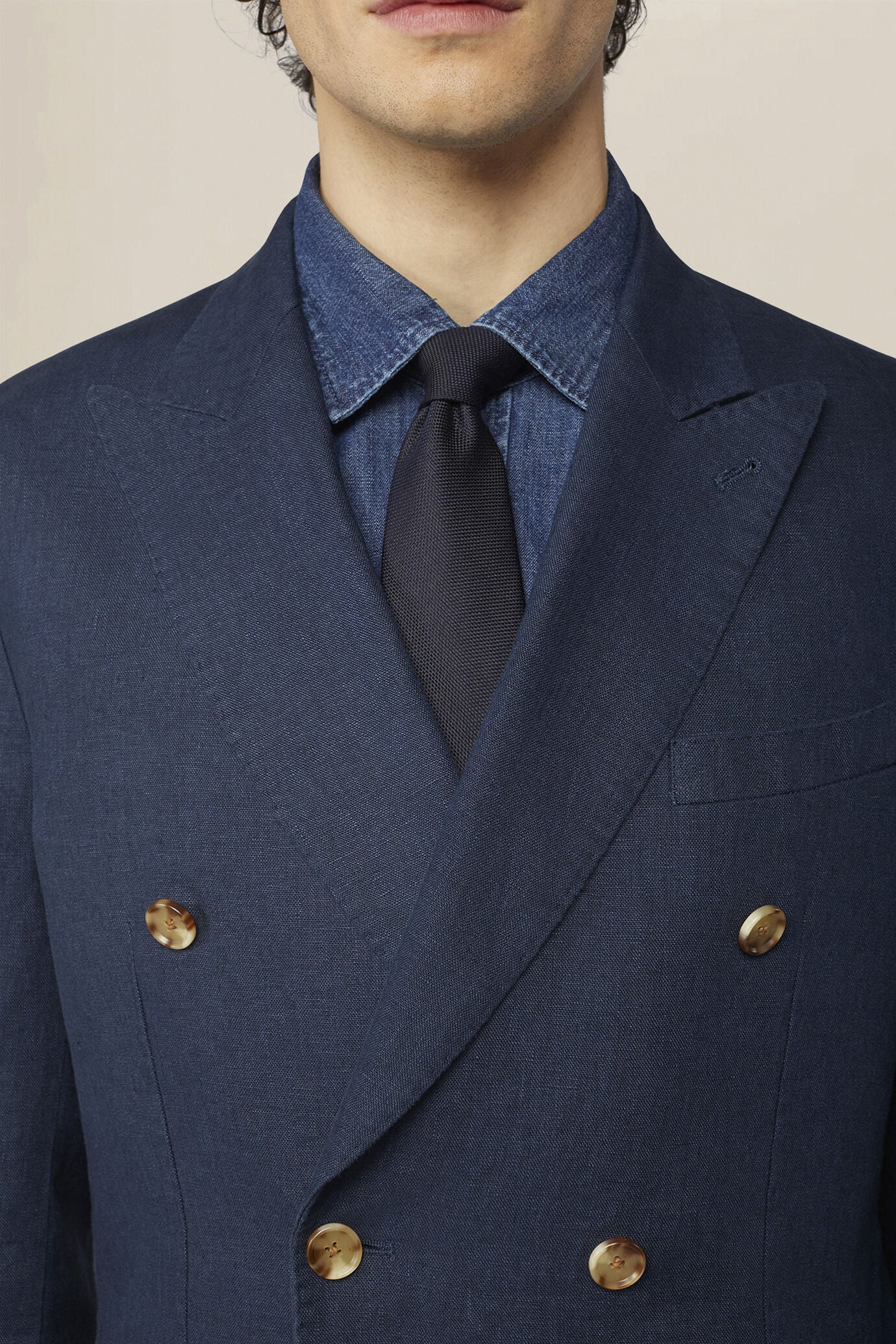 Unlined double-breasted men's jacket in 100% linen