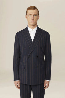Unlined double-breasted men's jacket with pinstripe pattern
