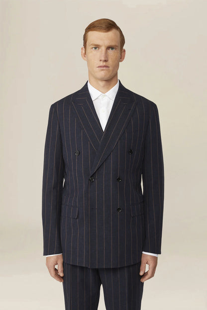 Unlined double-breasted men's jacket with pinstripe pattern