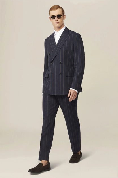 Unlined double-breasted men's jacket with pinstripe pattern