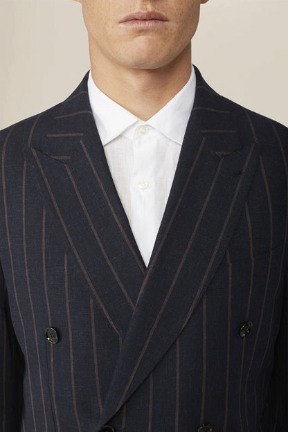 Unlined double-breasted men's jacket with pinstripe pattern