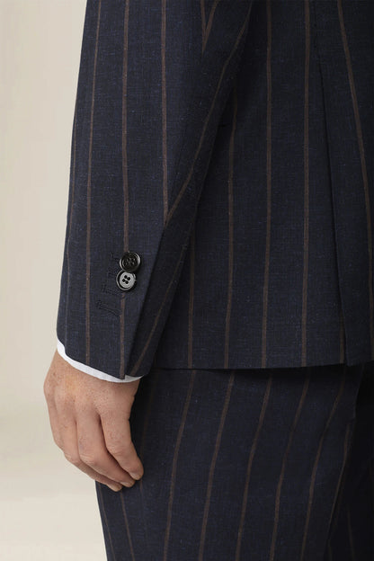 Unlined double-breasted men's jacket with pinstripe pattern