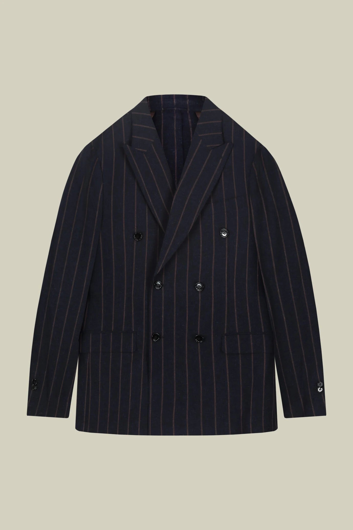 Unlined double-breasted men's jacket with pinstripe pattern
