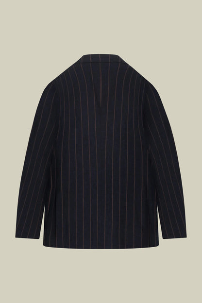 Unlined double-breasted men's jacket with pinstripe pattern