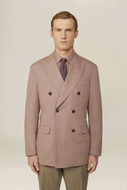 Unlined double-breasted men's jacket in regular fit twill fabric