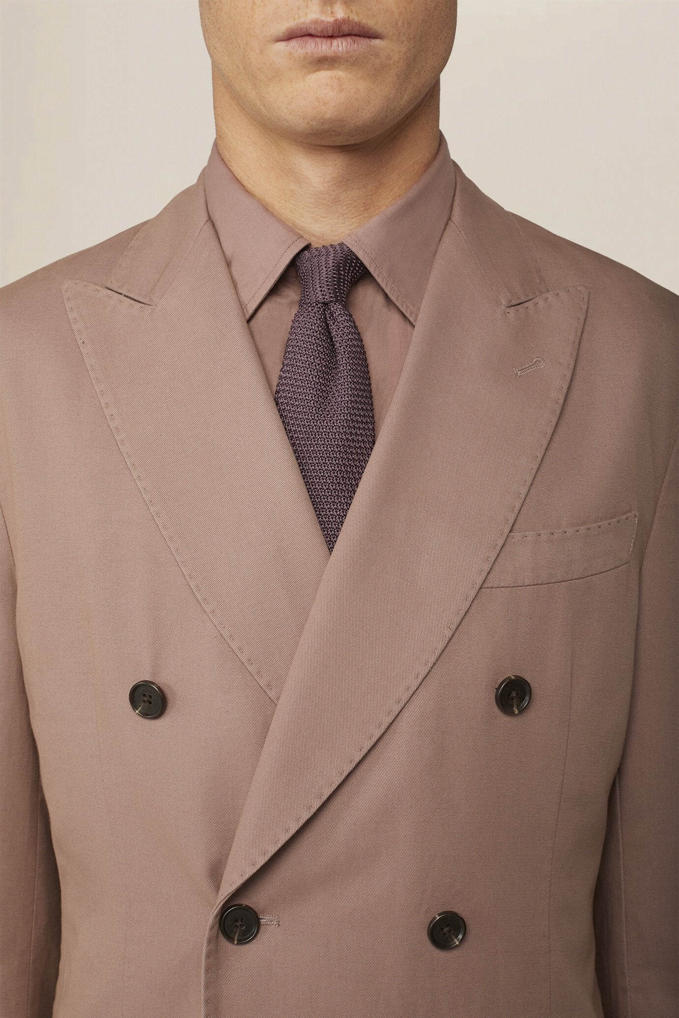 Unlined double-breasted men's jacket in regular fit twill fabric