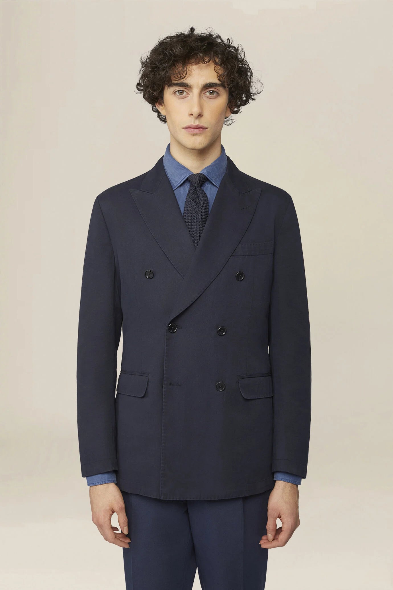 Unlined double-breasted men's jacket in regular fit twill fabric