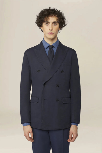 Unlined double-breasted men's jacket in regular fit twill fabric