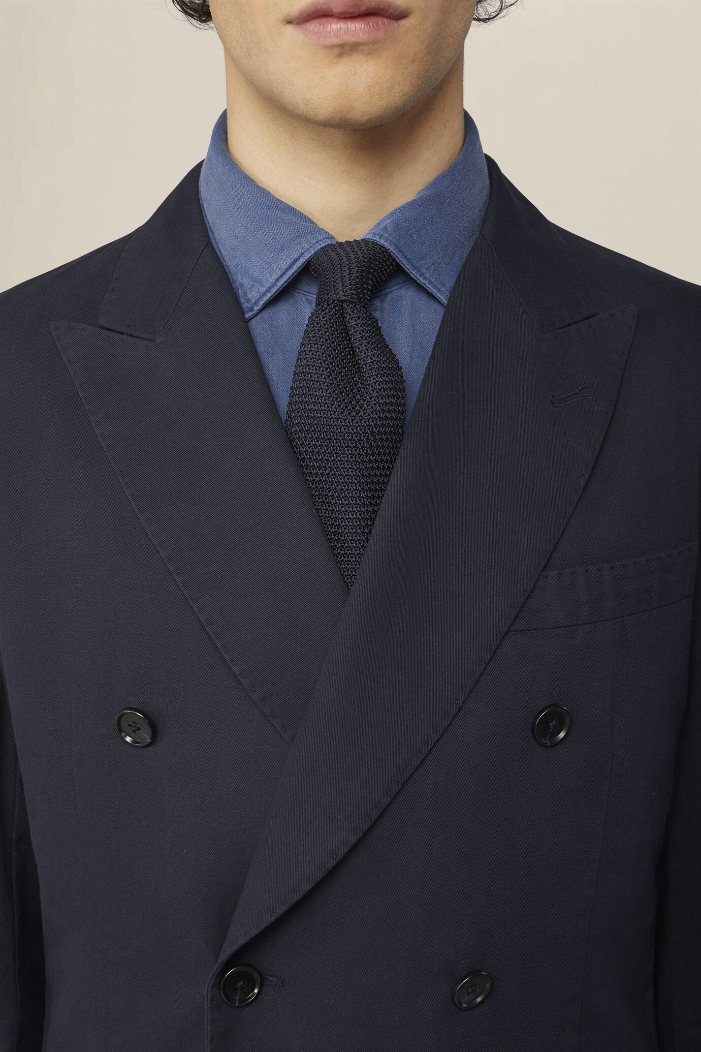 Unlined double-breasted men's jacket in regular fit twill fabric