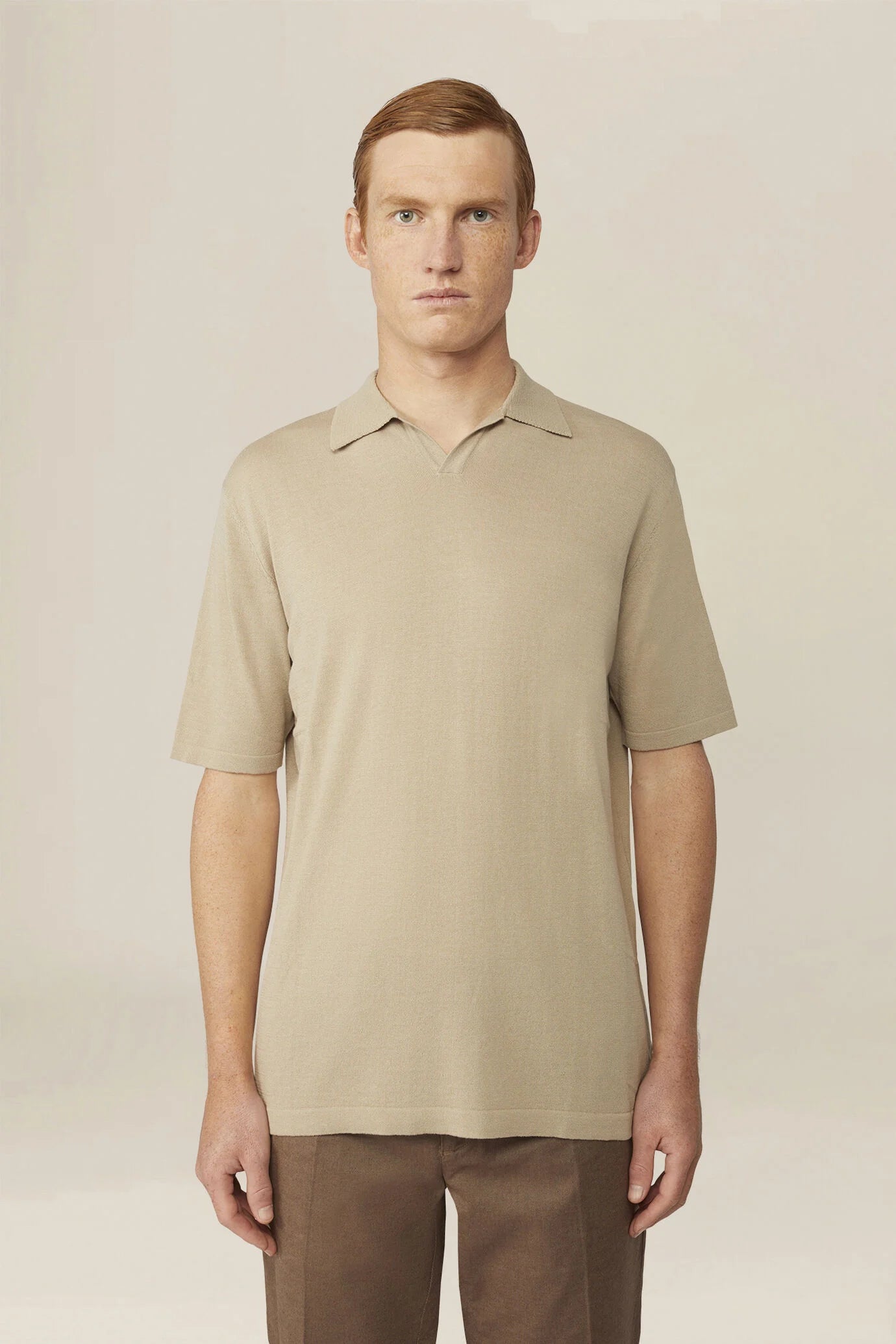 Men's 100% cotton knit polo shirt with Derby collar