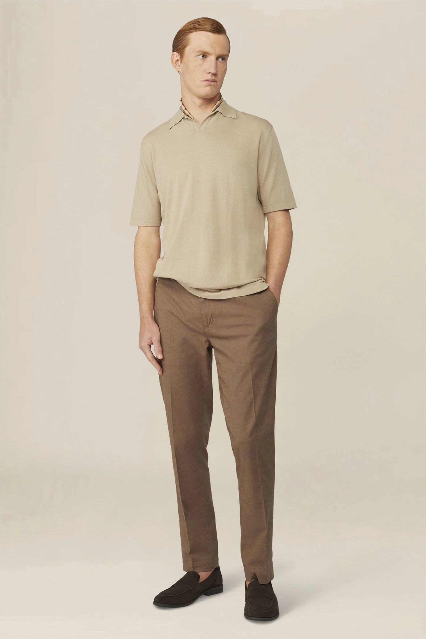 Men's 100% cotton knit polo shirt with Derby collar