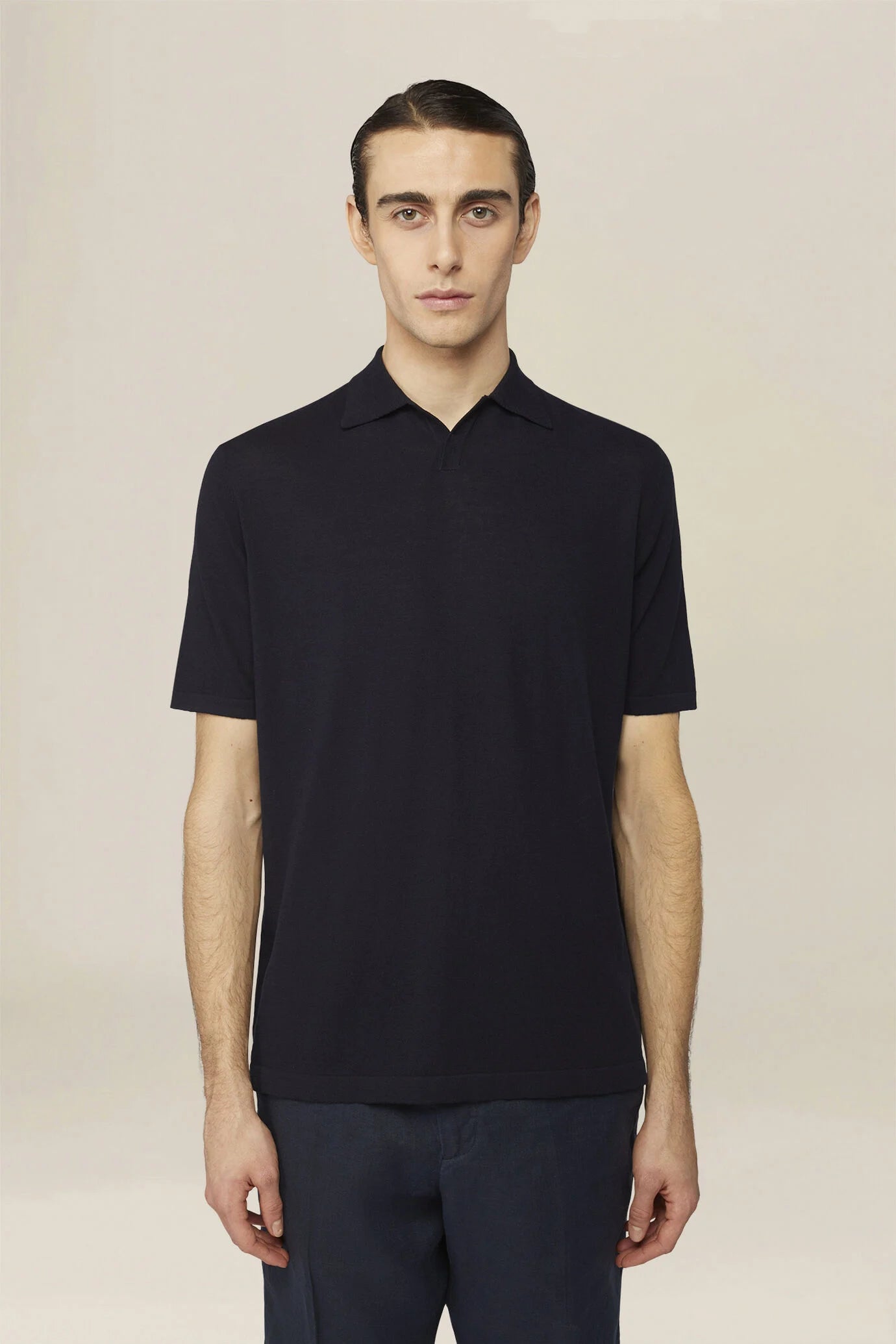 Men's 100% cotton knit polo shirt with Derby collar