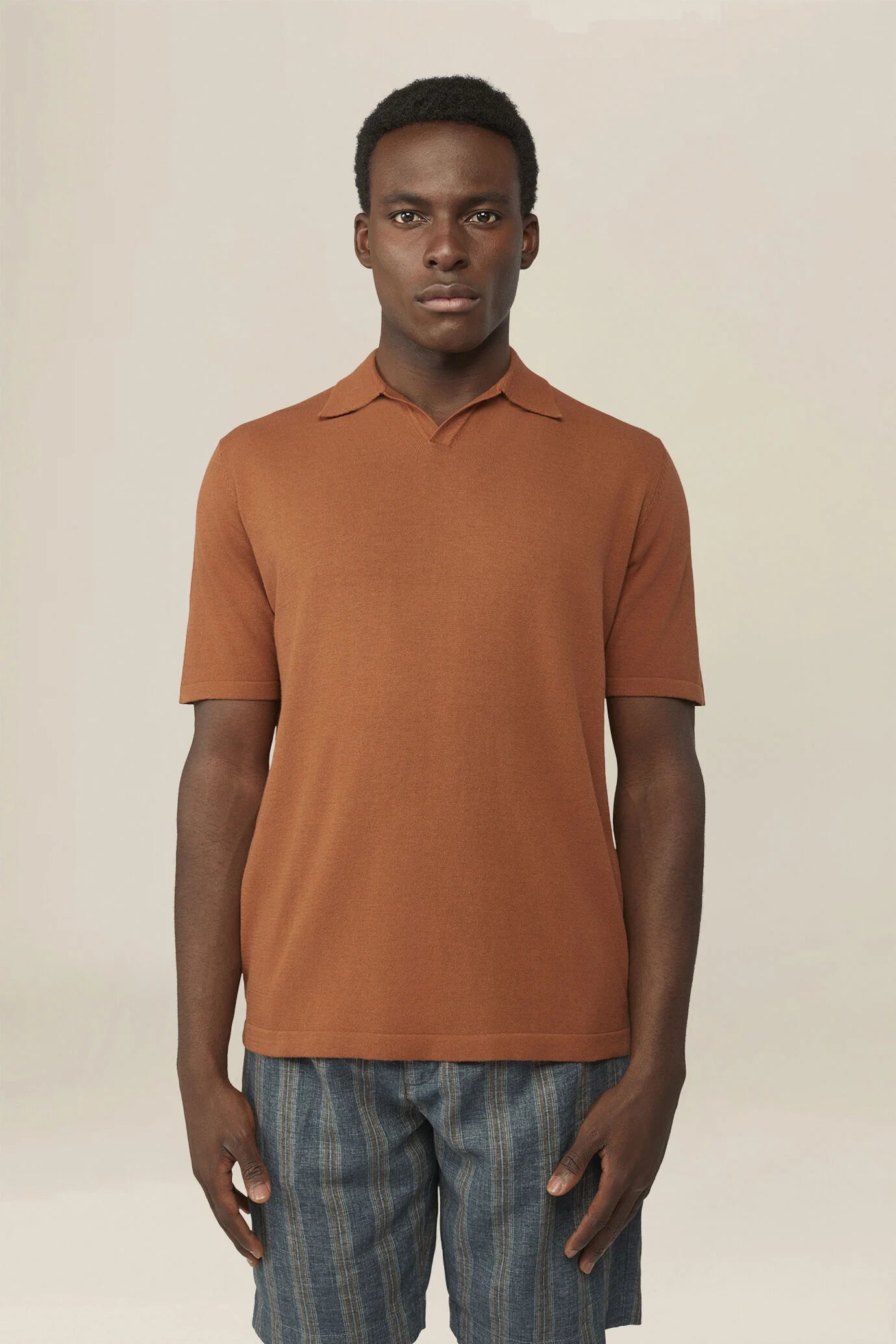 Men's 100% cotton knit polo shirt with Derby collar