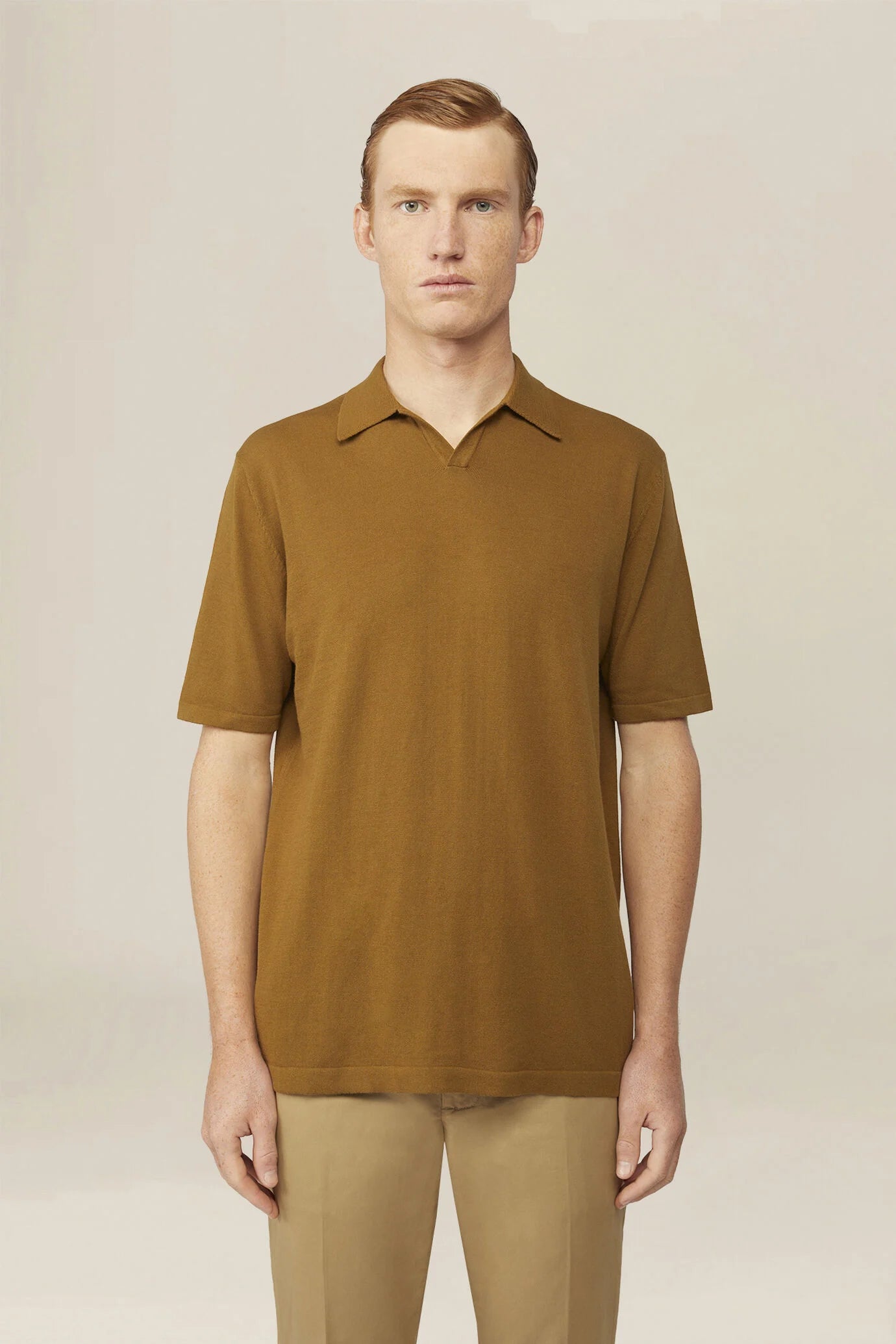 Men's 100% cotton knit polo shirt with Derby collar